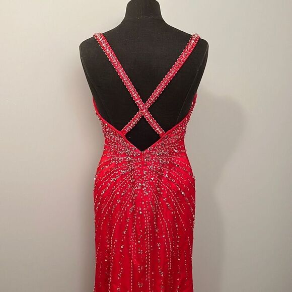 Alfred Angelo, Red Beaded Maxi Prom Dress - Picture 7 of 16